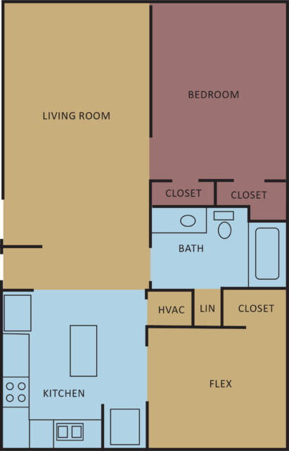 Stratford - Two Bedroom | 855 SF Floorplan